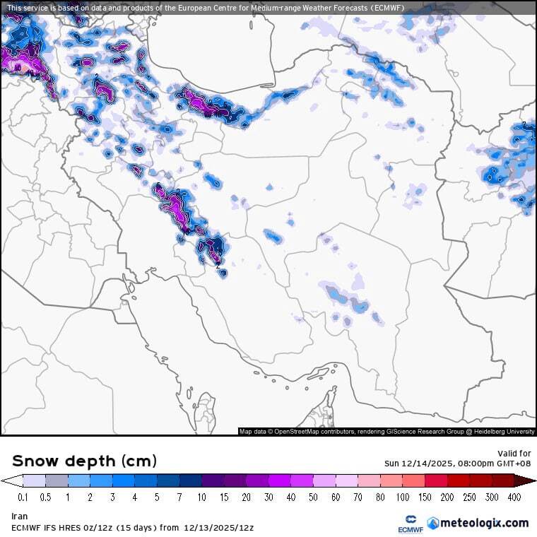 قوی‌ترین سامانۀ برفی در راه ایران / عمق برف در البرز و زاگرس مرکزی به ۷۰ سانتی‌متر خواهد رسید
