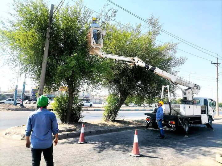 هرس بیش از ۱۹ هزار اصله درخت متداخل با شبکه برق اهواز / آمادگی برای پیک بارندگی‌های فصلی